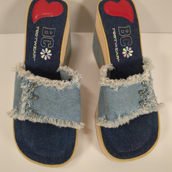 BC Footwear Women's Denim Fringe Platform Wedge Sandals , Size 6.5 - Picture 2 of 8